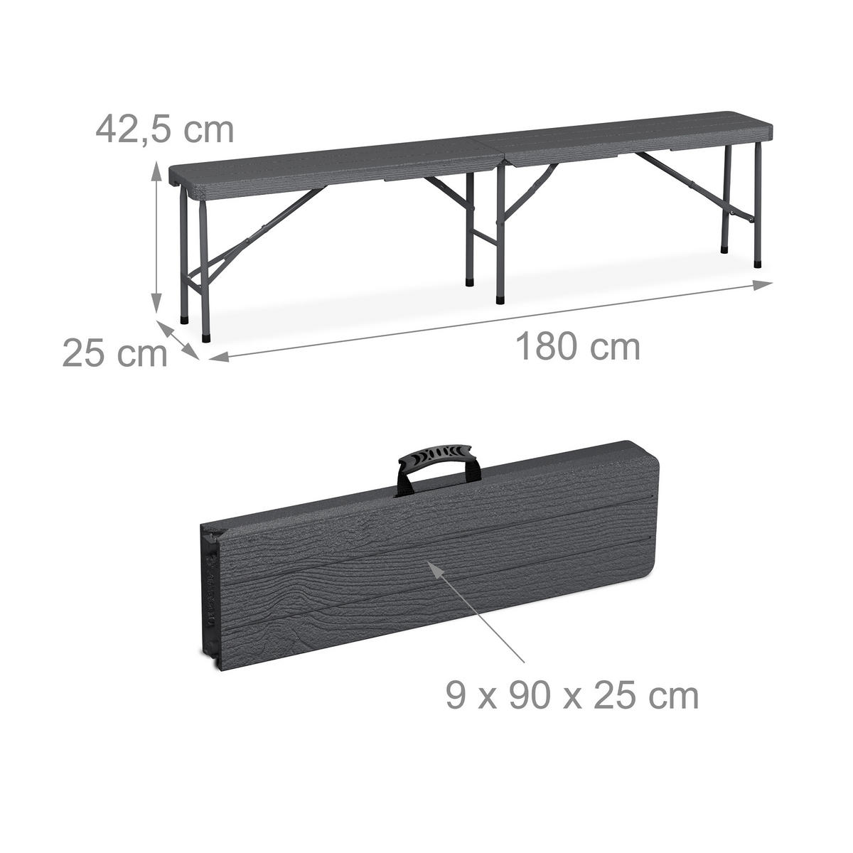 BIERZELTGARNITUR Grau 3-tlg. klappbar 180 cm - Grau, Kunststoff/Metall - Relaxdays
