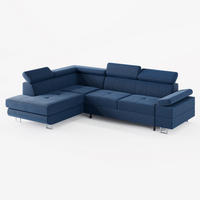 ECKSOFA CAROLINE Links Blau matter Veloursstoff mit Schlaffunktion und Bettkasten - Chromfarben/Blau, Textil (253/190cm) - Barchello