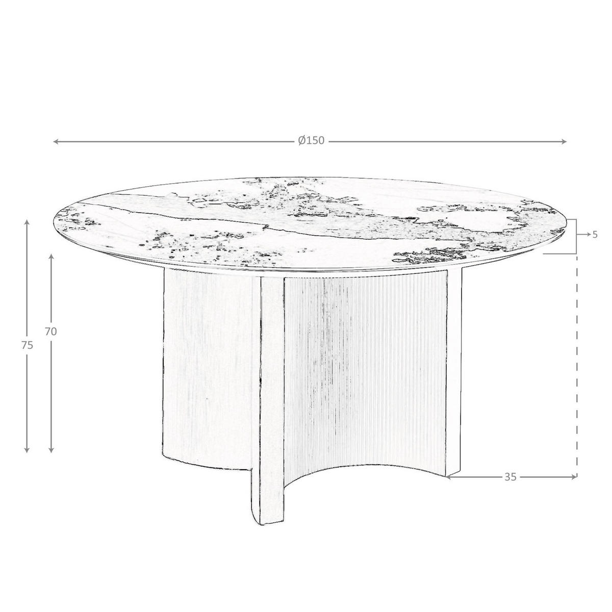 ESSTISCH rund Weiß | Walnuss | Silber 150/150/75 cm - Silberfarben/Walnussfarben, Stein (150/150/75cm) - ANGEL CERDA