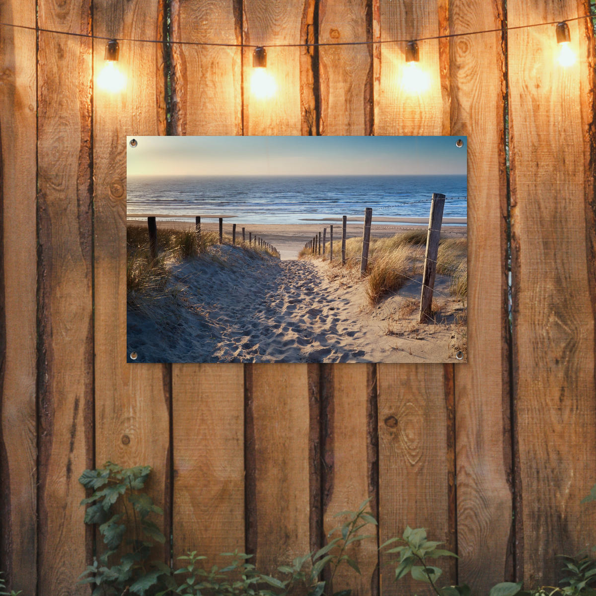ZAHRADNÍ PLAKÁT Pláž - moře - Nizozemsko - duny - slunce 90x60 cm - písková barva, plast (90/60/0.2cm) - OnlyWow