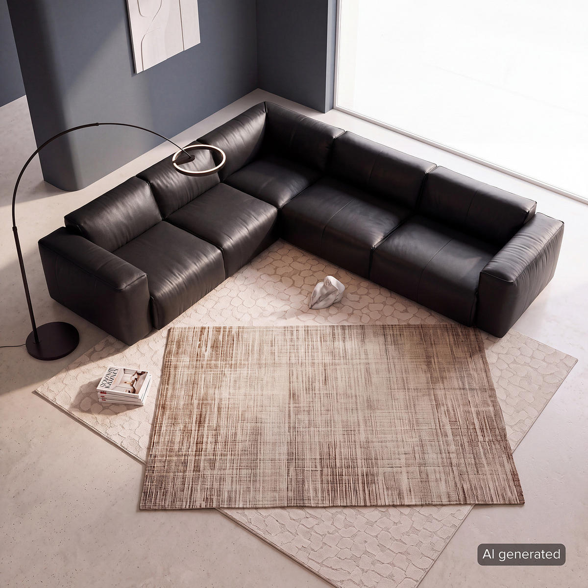 ECKSOFA mit Rundecke - Schwarz, Leder/Kunststoff (325/260cm) - home24