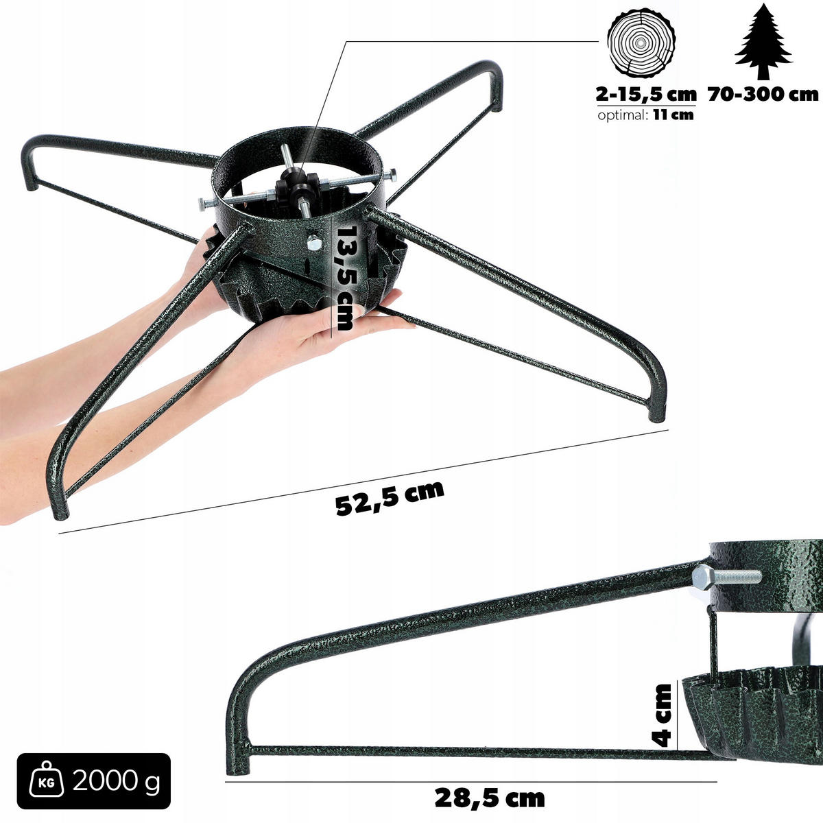 KADAX Weihnachtsbaumständer 3 m Weihnachtsbaumständer aus Metall mit Schale - Grün, Kunststoff/Metall (13.5cm) - KADAX