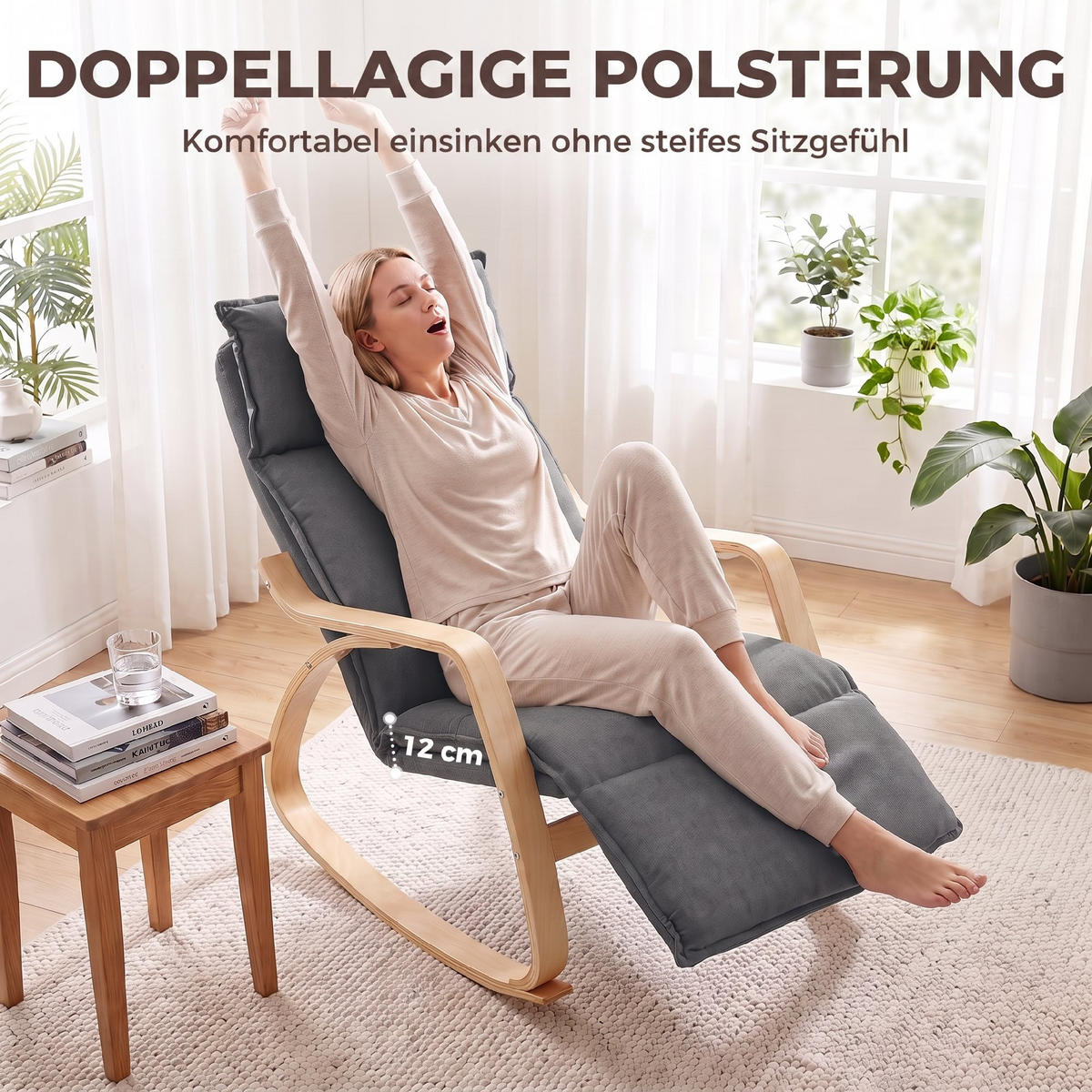 GUNGSTOL i polyester, mörkgrå - Cremefärgad/Svart, Björkträ/Träbaserade material (67/92/106cm) - HOMCOM