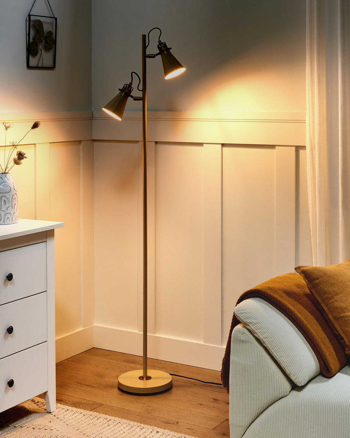 STEHLAMPE Beige/Gold Moyola - Beige/Goldfarben, Metall (42/25/165cm) - Beliani