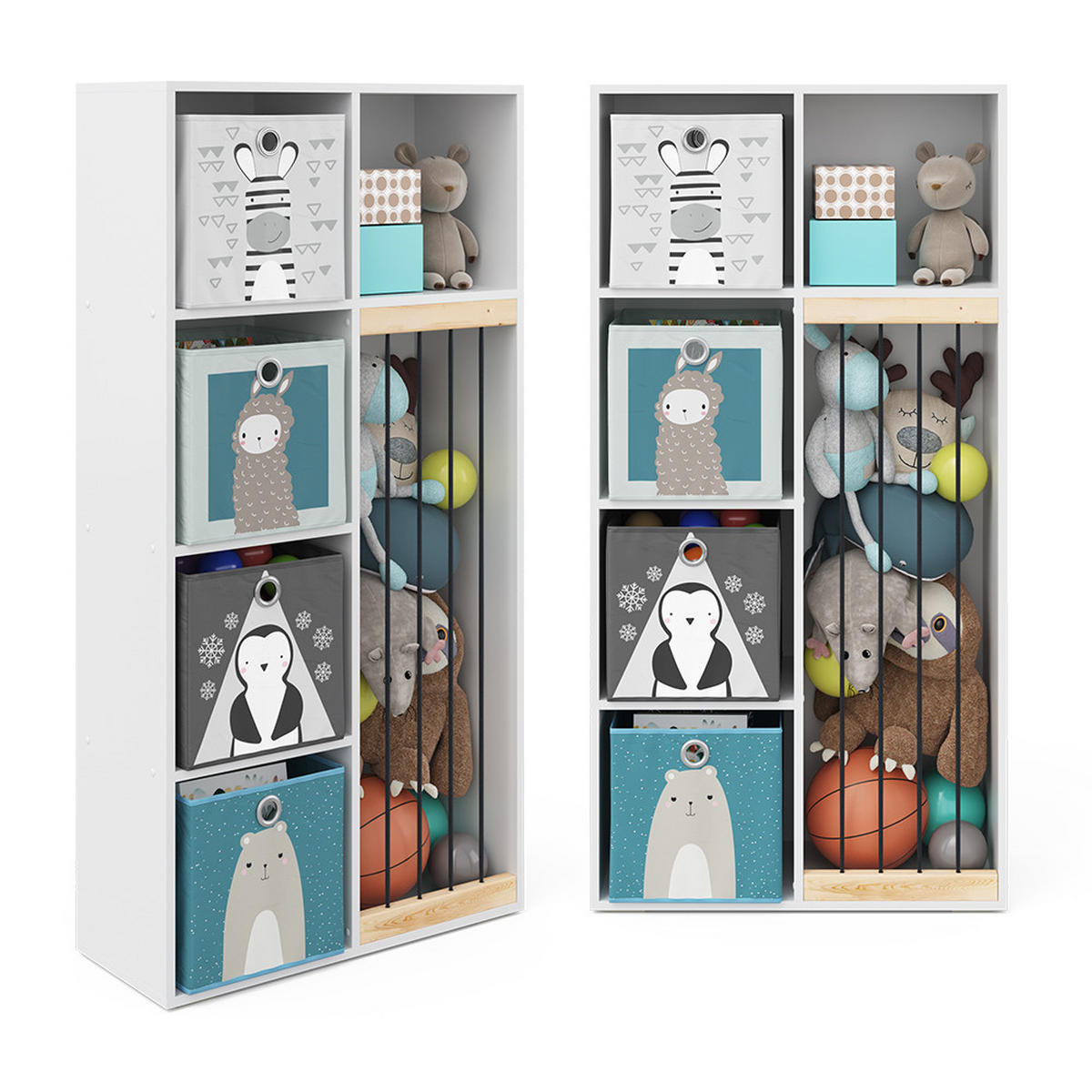 KINDERREGAL Marvin Weiß 72 x 143 cm mit 4 Faltboxen opt.2 - Weiß, Holzwerkstoff (72/143/29.1cm) - Vicco