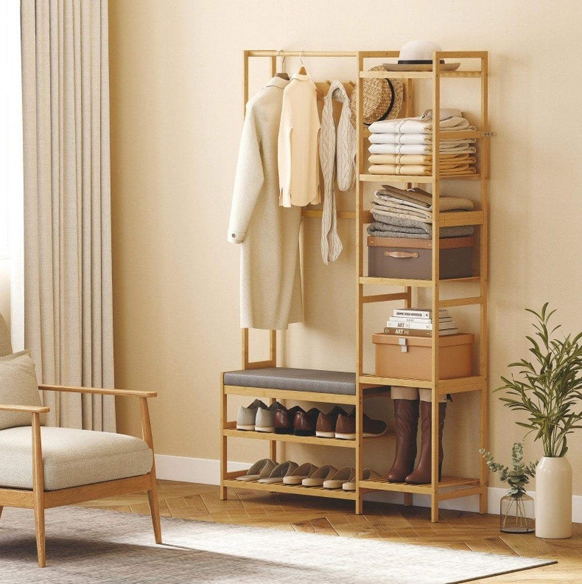 KLEIDERSTÄNDER 104/175/33 cm Naturholz aus Bambus mit Schuhschrank - Naturfarben, Naturmaterialien (33/175/104cm) - OKMYHOME