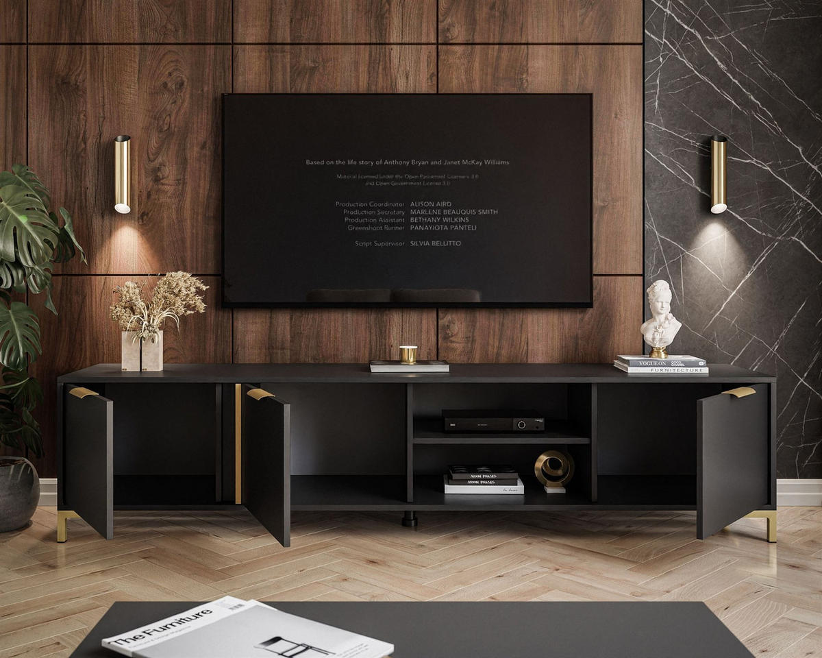 TV Element LARETTO II 203 cm anthrazit - Schwarz, Holzwerkstoff (203/47/40cm) - Lookway