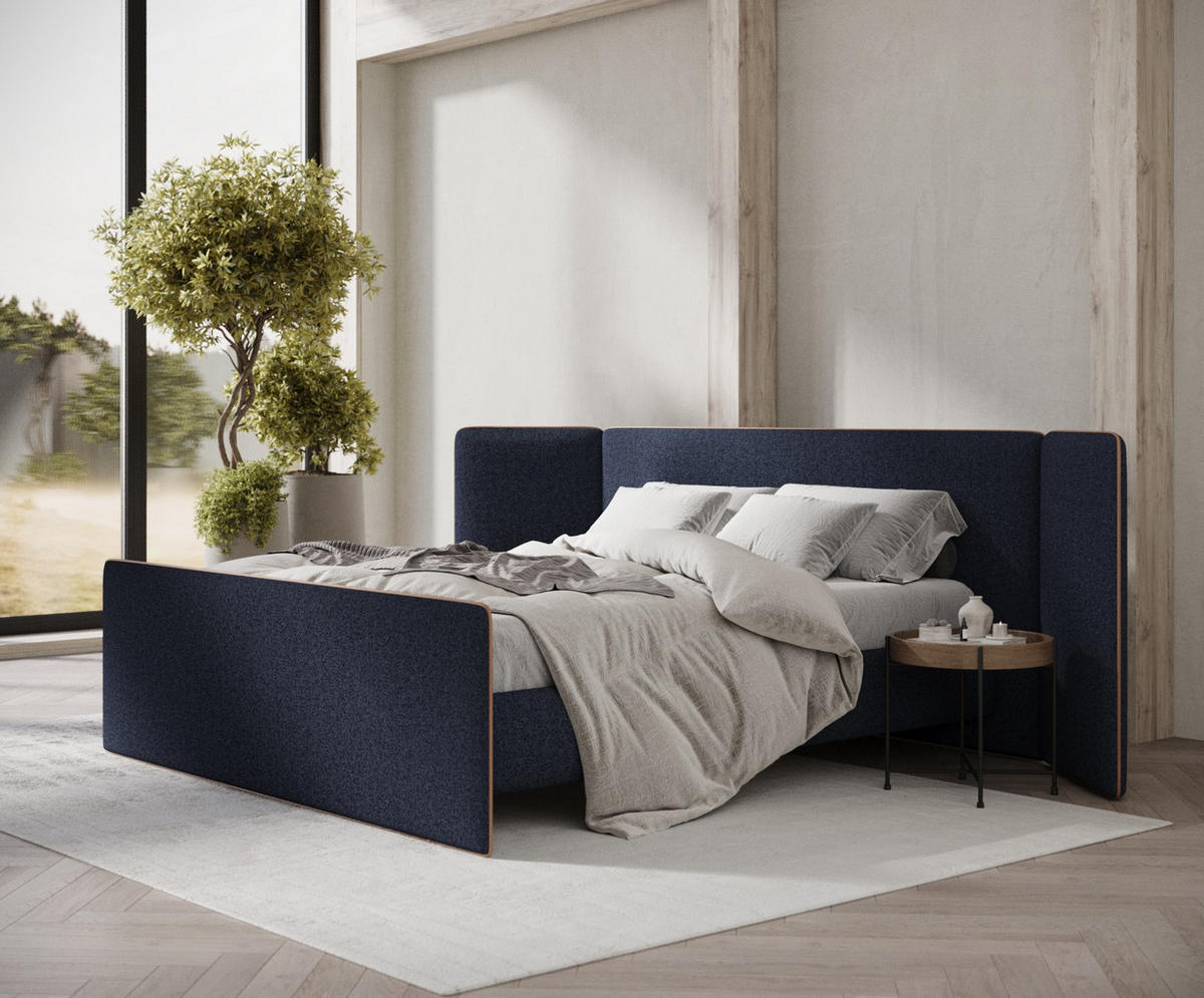 POLSTERBETT Tokyo Marineblau 160/200 cm - Naturfarben/Dunkelblau, Holz/Holzwerkstoff (160/200cm) - Maison de Reve