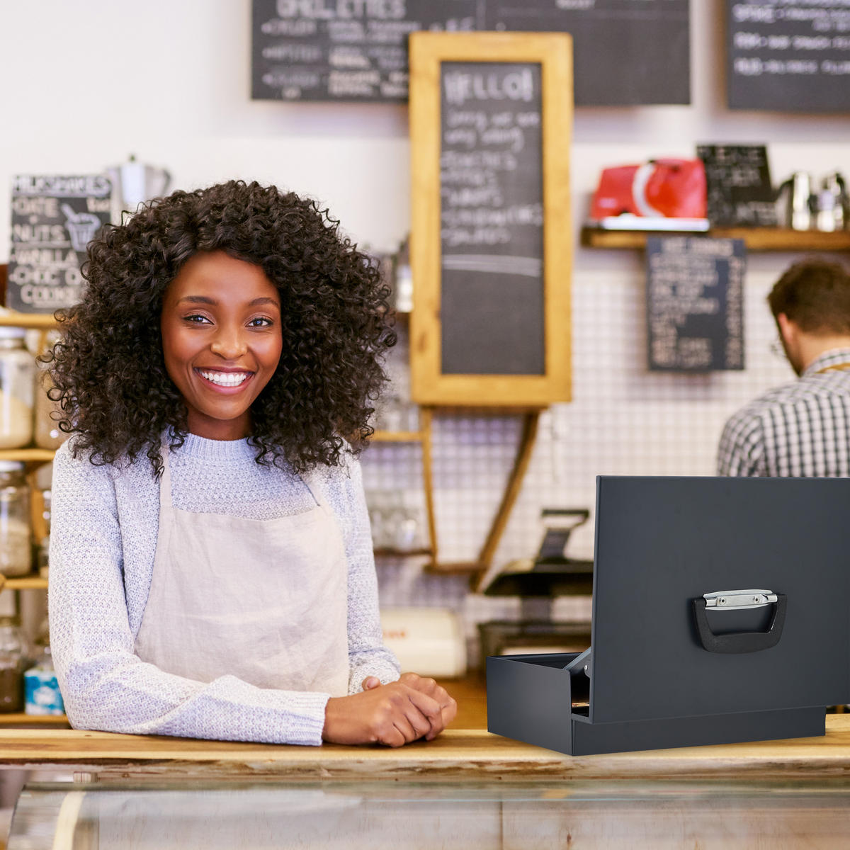 POKLADŇA na euro - čierna, kov/plast (36/10.5/27.5cm) - Relaxdays