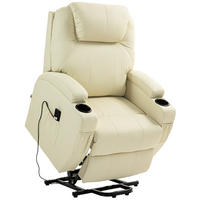 FERNSEHSESSEL mit Aufstehhilfe Elektrisch Relaxsessel mit Liegefunktion Creme - Creme/Schwarz, Leder/Kunststoff (92/109/85cm) - HOMCOM