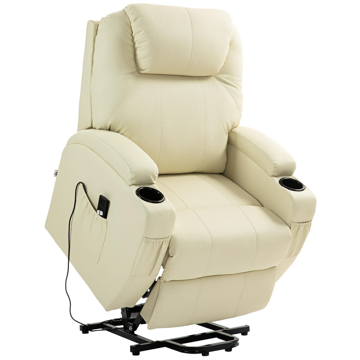FERNSEHSESSEL mit Aufstehhilfe Elektrisch Relaxsessel mit Liegefunktion Creme - Creme/Schwarz, Leder/Kunststoff (92/109/85cm) - HOMCOM