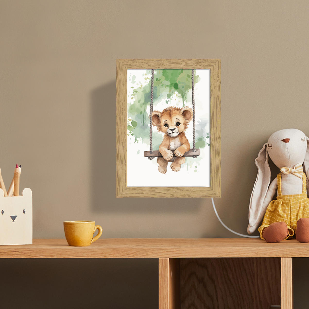 WANDLEUCHTE Löwe - Tier - Kinder - Dschungel 15x20 cm - Weiß, Holzwerkstoff (15/20/8cm) - OnlyWow