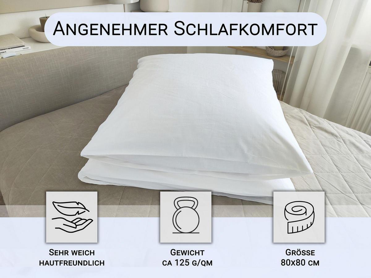 KISSENBEZUG, 2er-Set, 80x80 cm, 100% Baumwolle - Weiß, Textil (80/80cm) - Zollner