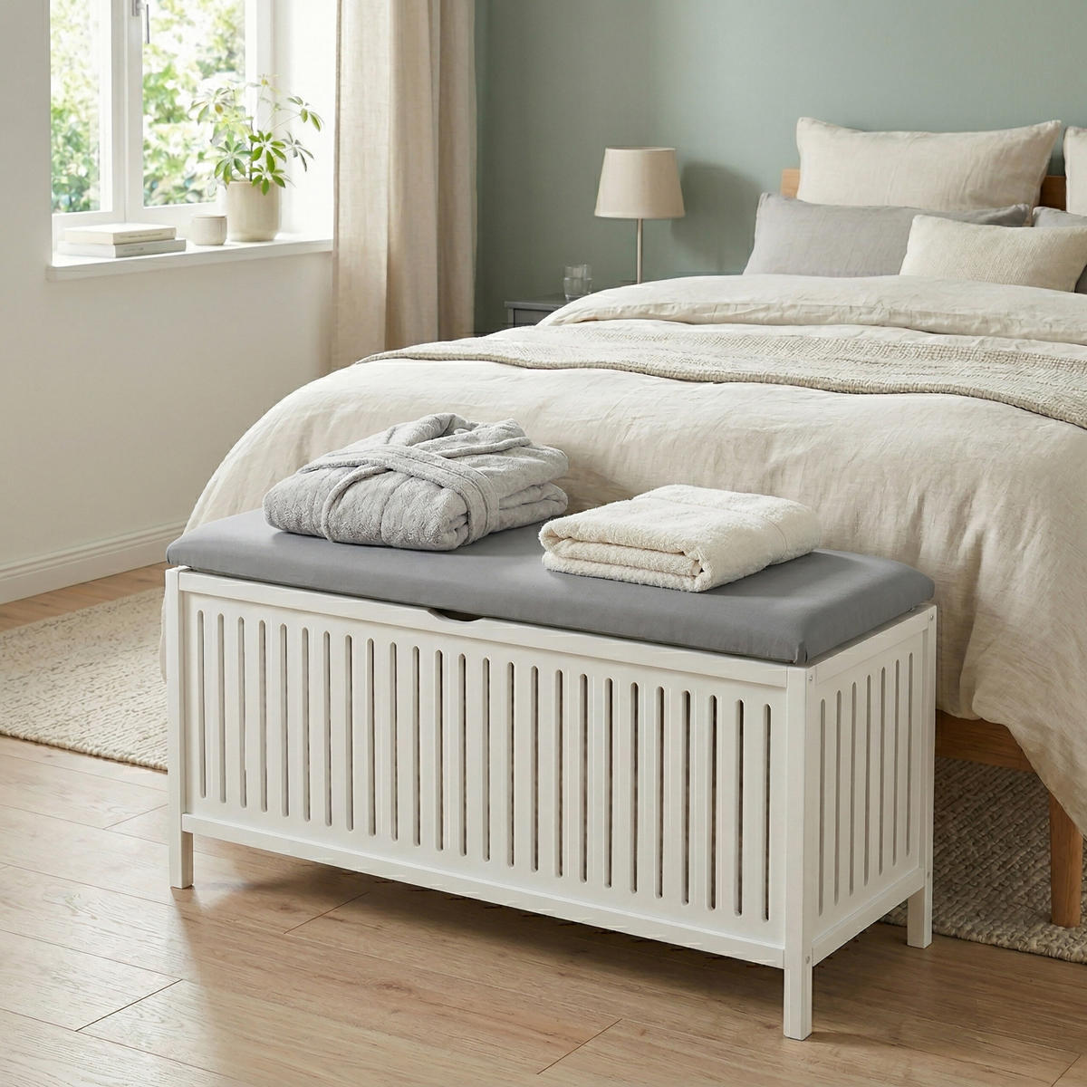 PRÁDELNÝ koš - bílá, dřevo/kompozitní dřevo (100/50/38cm) - Relaxdays