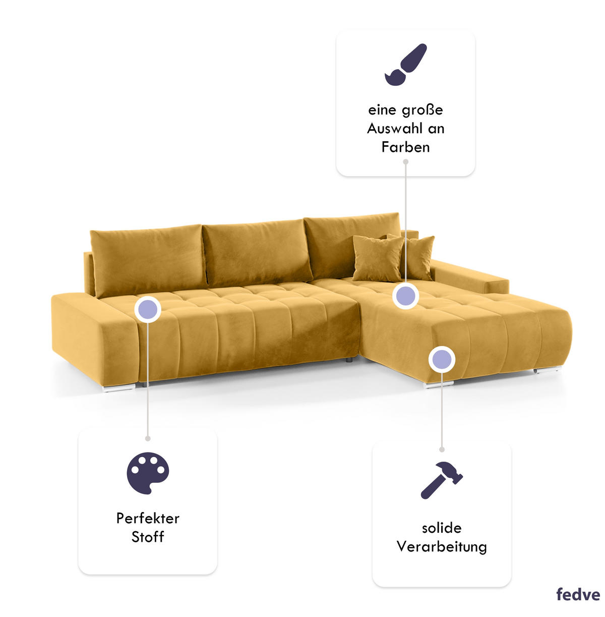 ECKSOFA mit Schlaffunktion Dhaka L, Honig - Honig, Textil (185/265cm) - Fedve