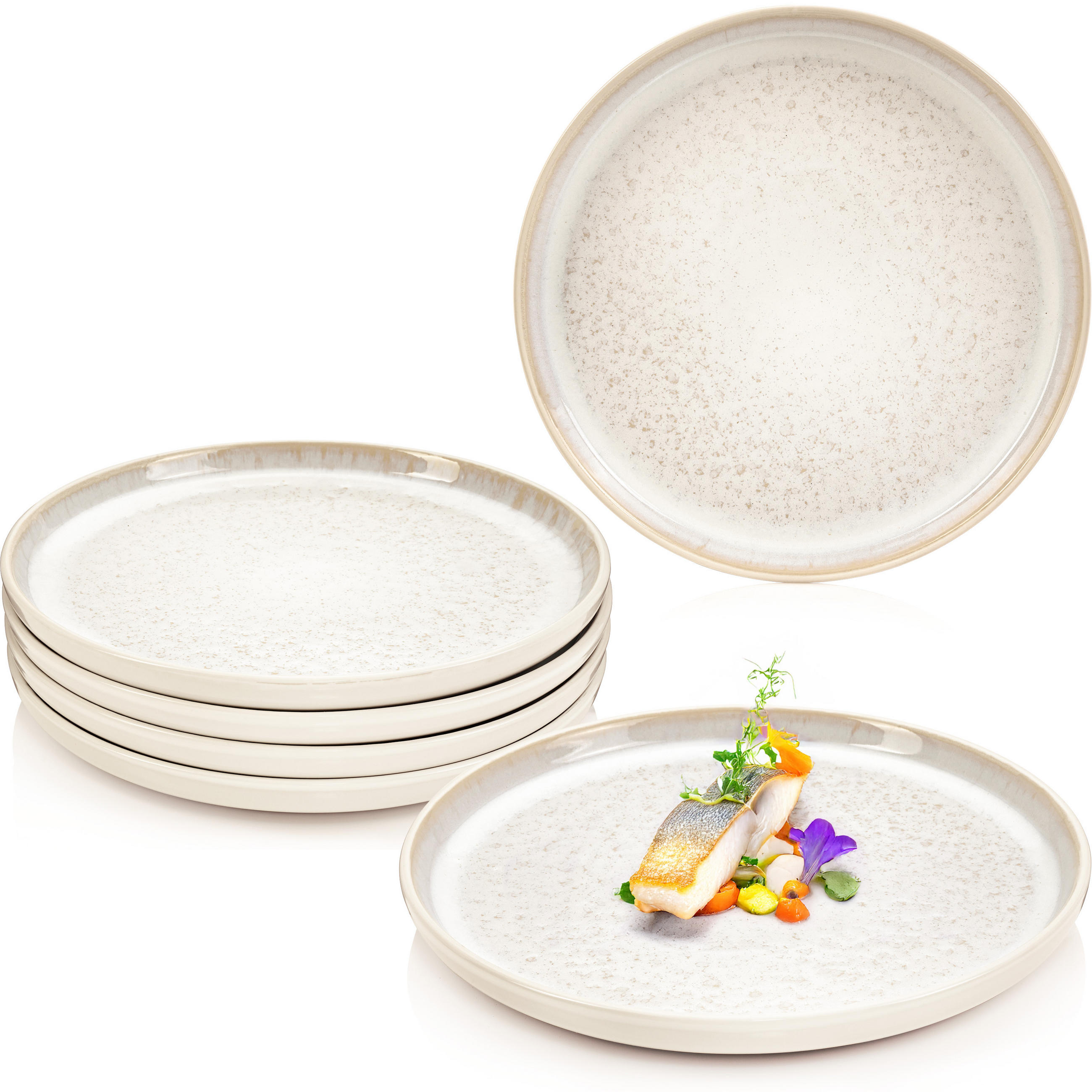 SPEISETELLER SET KEY WEST - 6 teilig aus Steingut - Creme, Stein (27cm) - Sänger