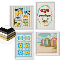 WANDBILDER 4er-Set - 50x50 cm & 40x60 cm Weißer Rahmen - Illustrationen der mediterranen Küche - Weiß, Kunststoff (50/50cm) - ArtPrintCave