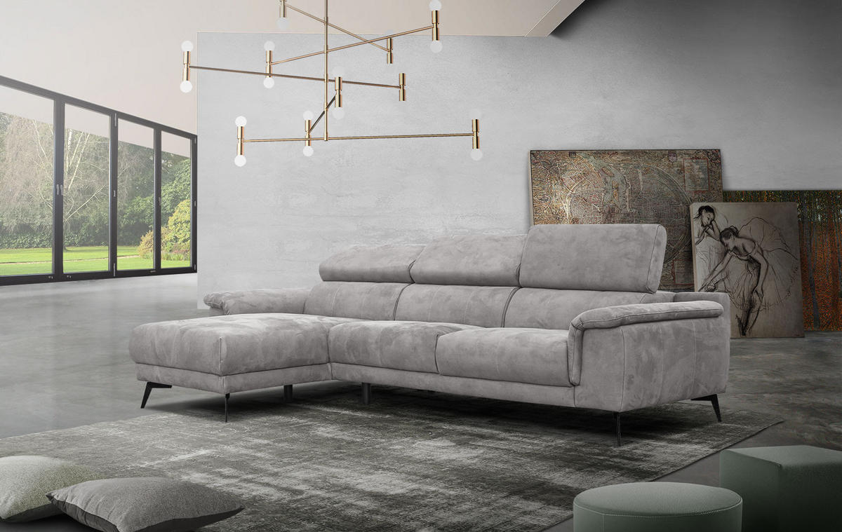 ECKSOFA FIERO 4-Sitzer, hellgrau - Hellgrau/Schwarz, Holzwerkstoff/Textil (158/269cm) - Courtois Laville