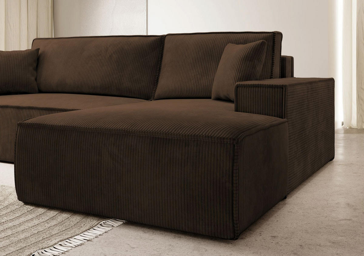 ECKSOFA Farese Braun Cord - Schwarz/Braun, Kunststoff/Textil (167/267cm) - Selsey