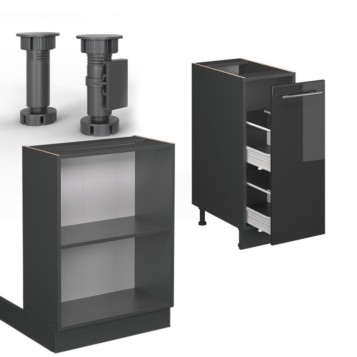 KUCHYŇSKÝ OSTROV Fame-Line Antracitový vysoký lesk - antracitová/vysoce lesklá černá, kompozitní dřevo (90/82/60cm) - Vicco