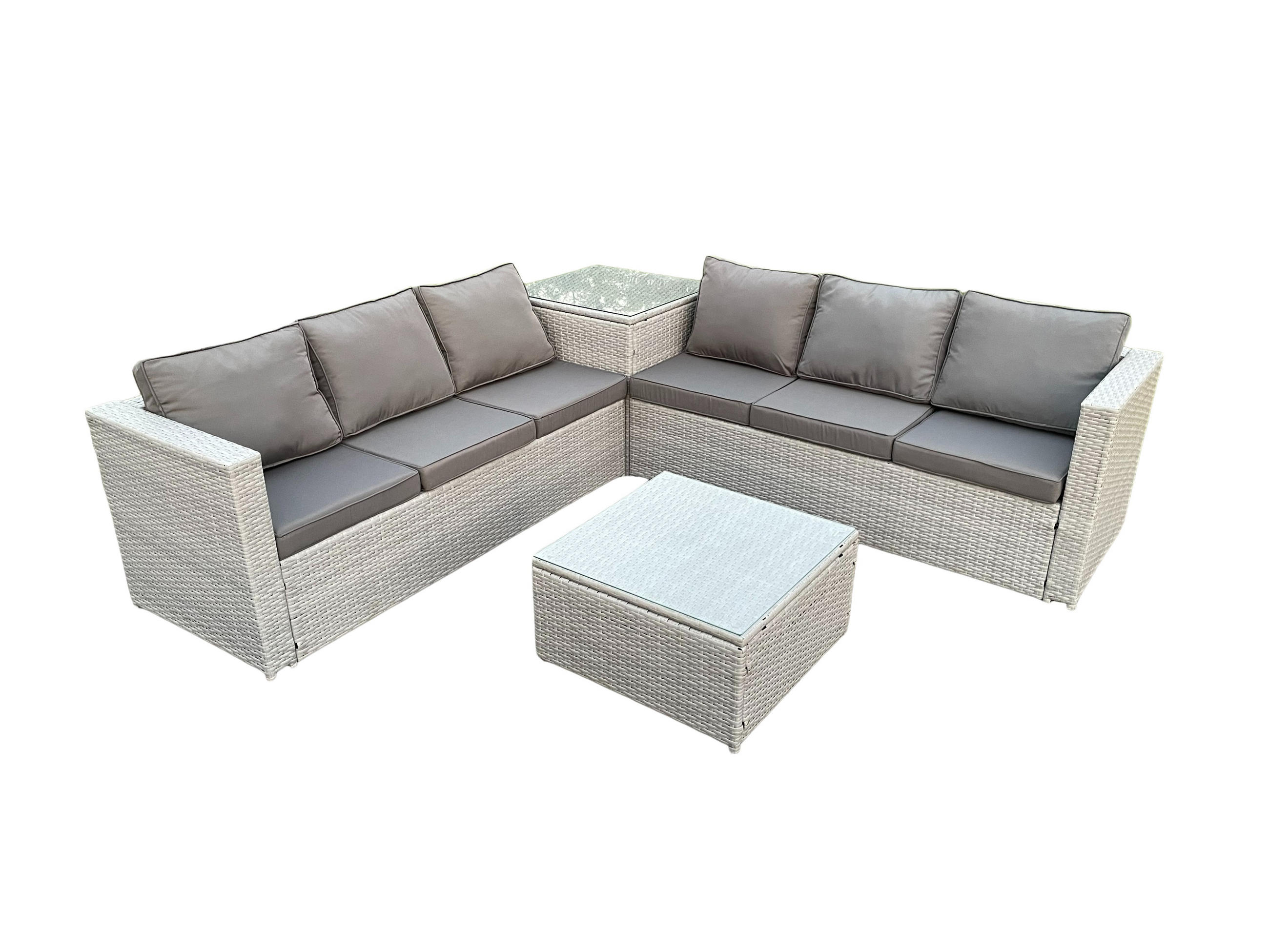 GARTENMÖBEL SET mit Couchtisch Polyrattan Helles Grau 6-Sitzer - Hellgrau, Metall - Fimous