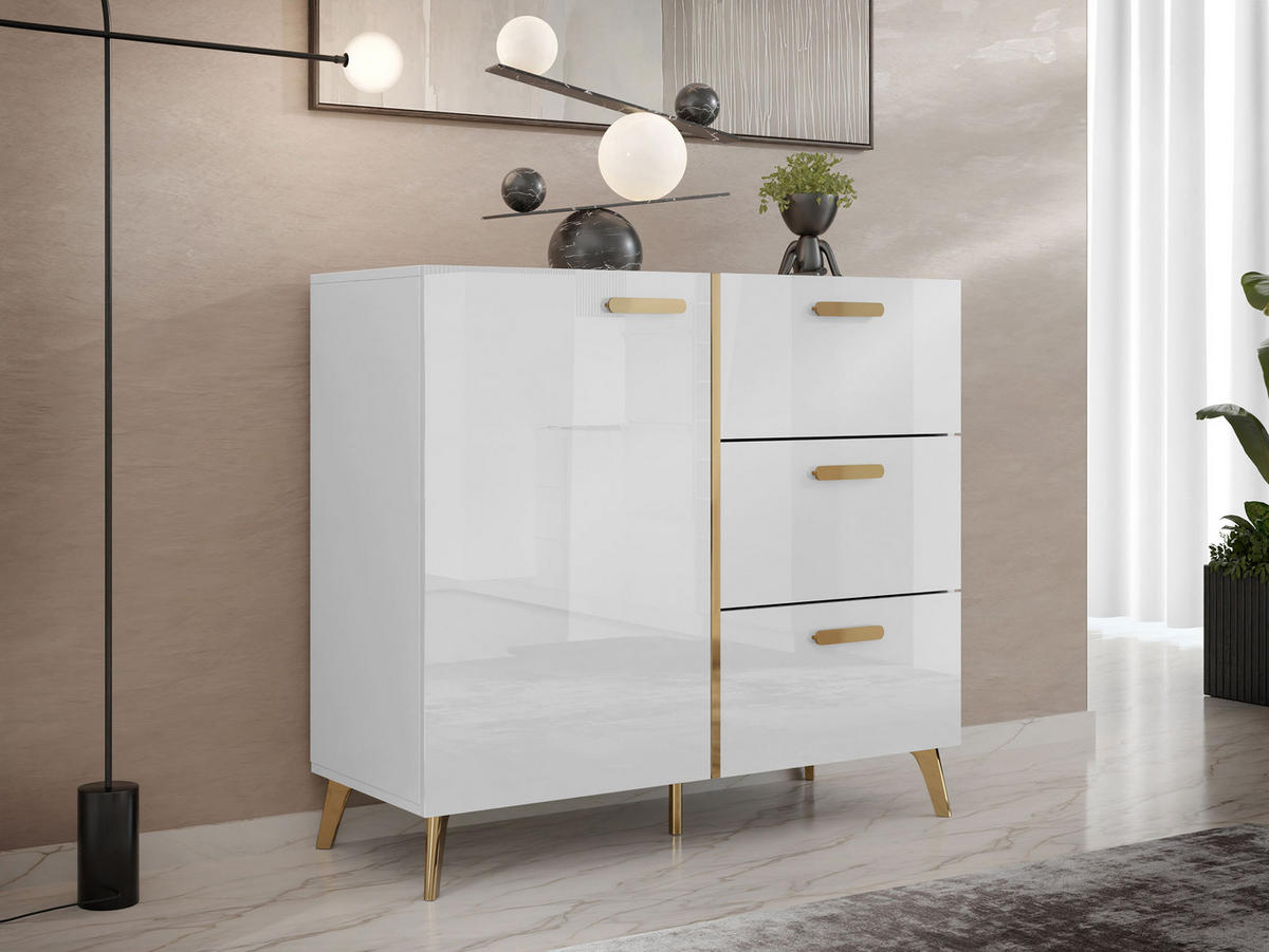 KOMMODE Picru 100 1D3SZ - Goldfarben/Weiß, Holzwerkstoff/Kunststoff (100/92/38cm) - MIRJAN24