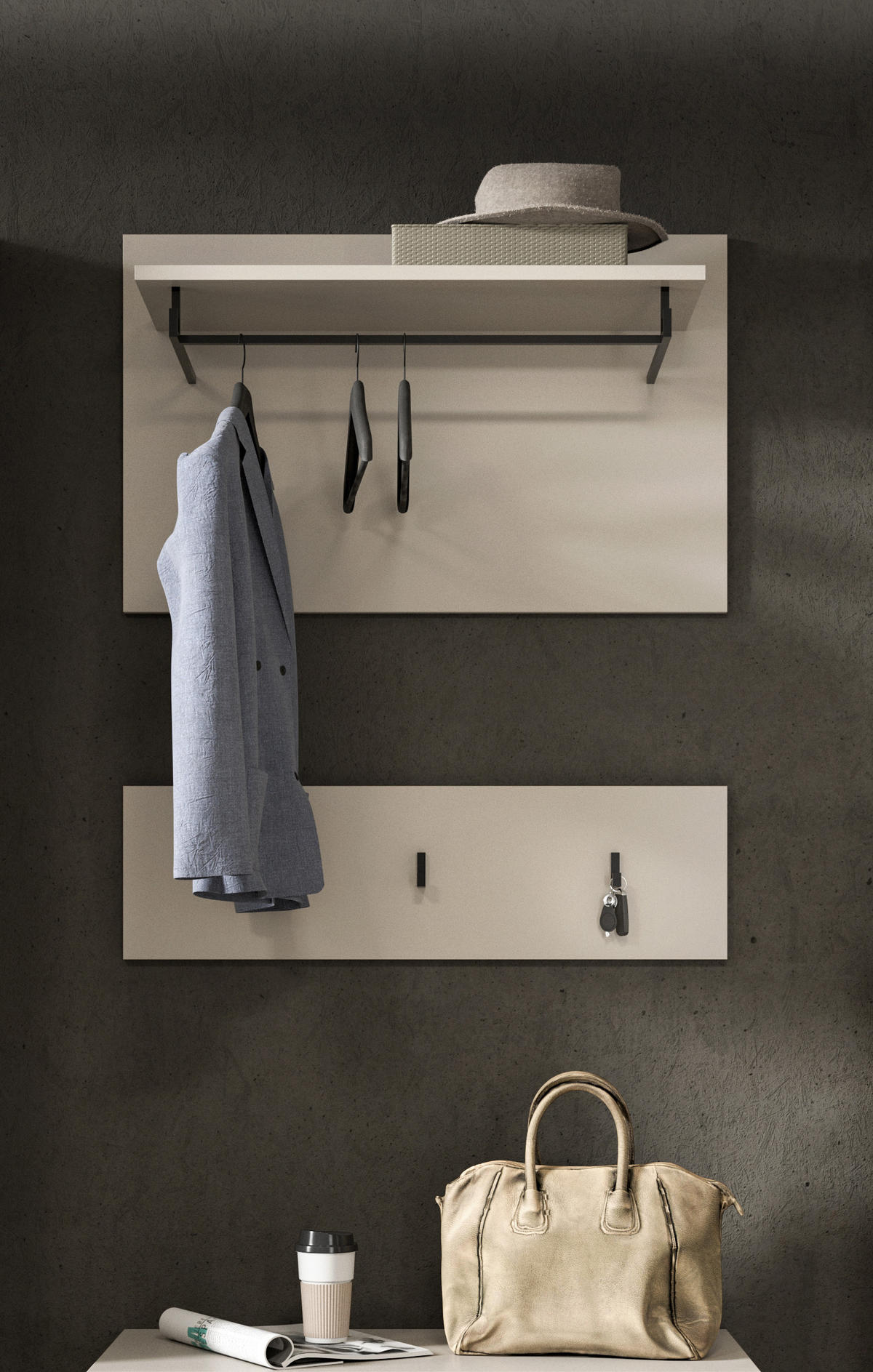 GARDEROBENPANEEL Nova Garderobe in Basalt grau Nb. und Artisan Nb. B/H/T: 80x73x27 cm - Kaschmir, Holzwerkstoff (80/73/27cm) - Homes & Jones