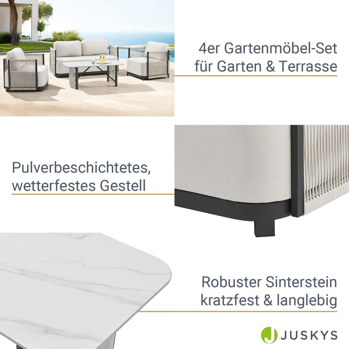 GARTEN-LOUNGE-SET Curacao beige 4-tlg. - Beige, Metall - Juskys