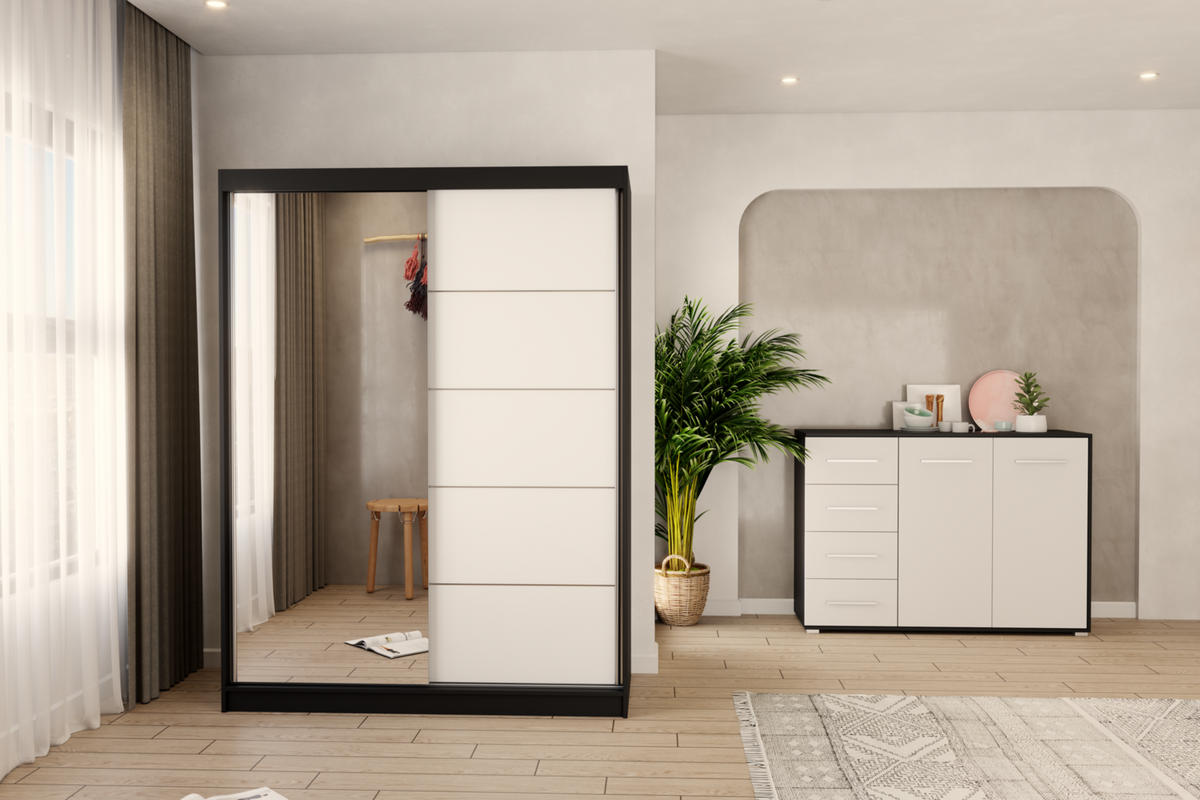 KOMMODE - Highboard IRYS 01 2D4S Schwarz + Weiß - Schwarz/Weiß, Holzwerkstoff (135/95/45cm) - Möblo