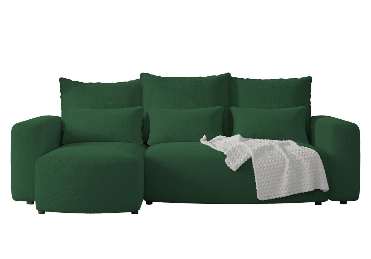 ECKSOFA Travis mit Bettkasten und Schlaffunktion, L-Form, Cord, Universal - Grün, Holzwerkstoff (248/148cm) - 4ALL HOME