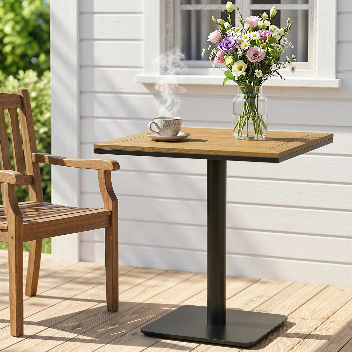 BEISTELLTISCH DE-07349 quadratisch mit Holzoptik und breiter Basis Naturholz - Naturfarben, Metall (70/70/74cm) - ComfortXL
