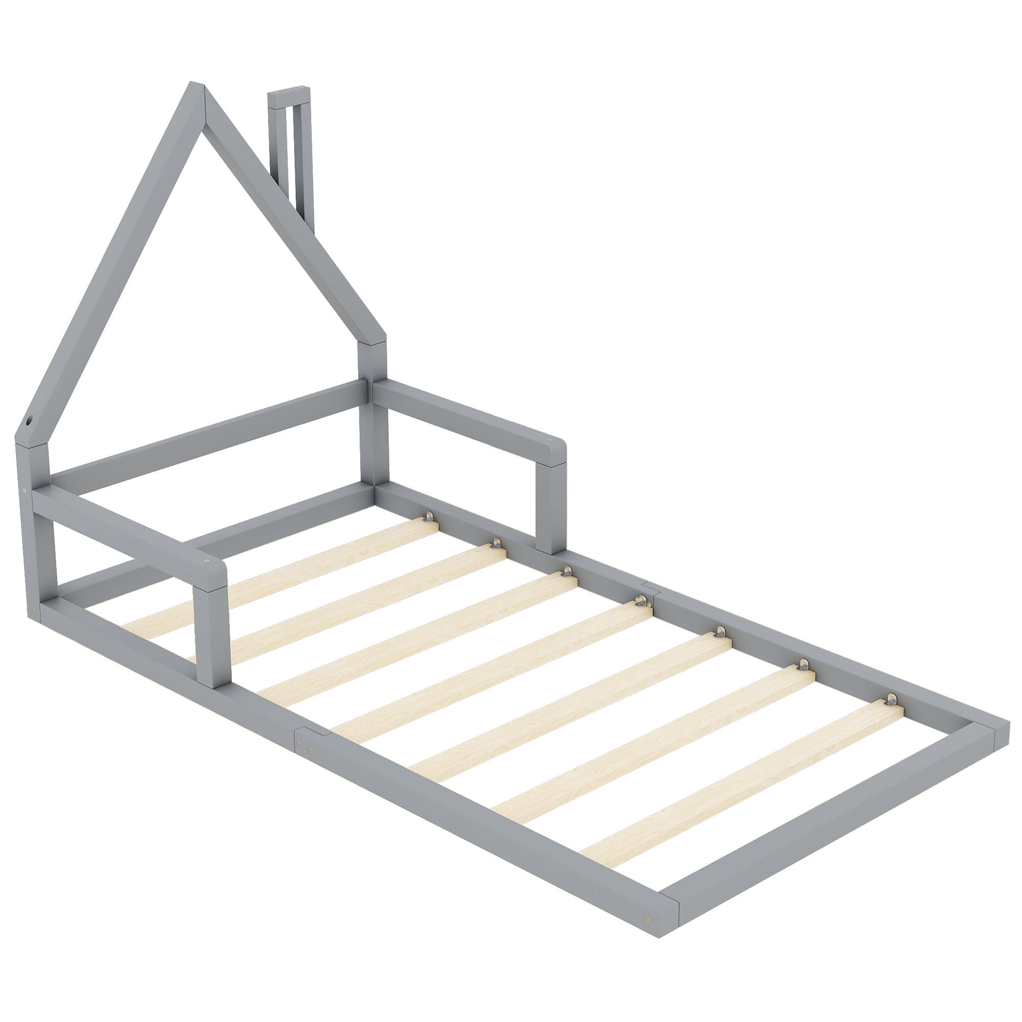 HAUSBETT 90/200 cm DE-04357, mit Massivholz in Hausform, in Grau - Grau, Holz/Holzwerkstoff (90/200cm) - ComfortXL