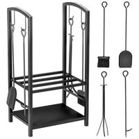 KAMINHOLZSTÄNDER DE-10319 2 Etagen mit Kaminbesteck Schwarz - Schwarz, Metall (30/74.5/40cm) - ComfortXL