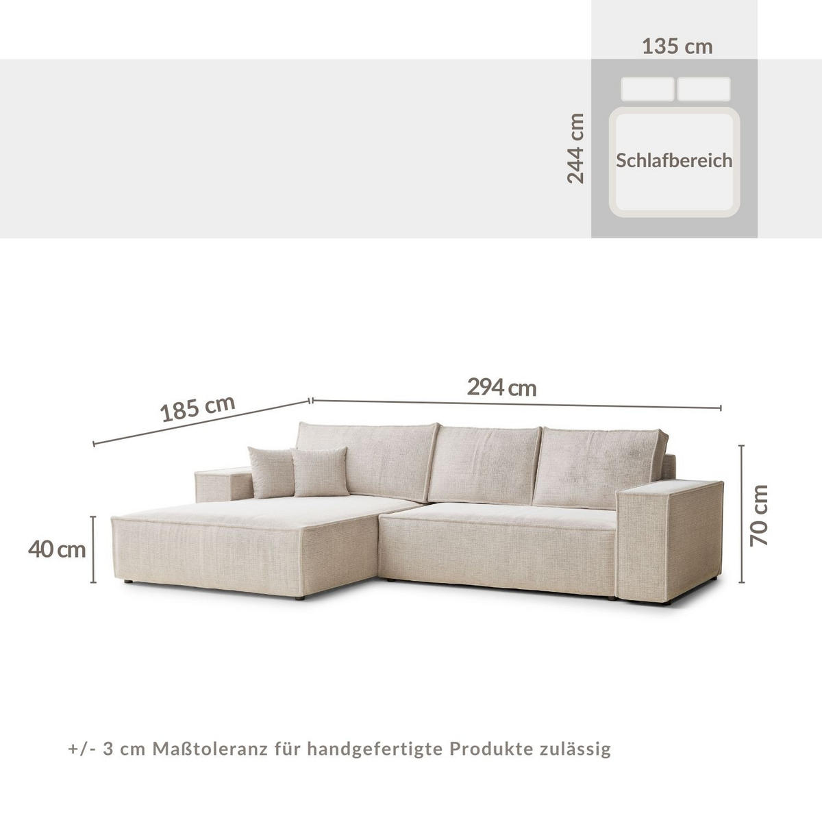 ECKSOFA Maze Hellbraun Chenille-Stoff - Links Seite - Hellbraun/Schwarz, Holz/Holzwerkstoff (185/294cm) - Maison de Reve