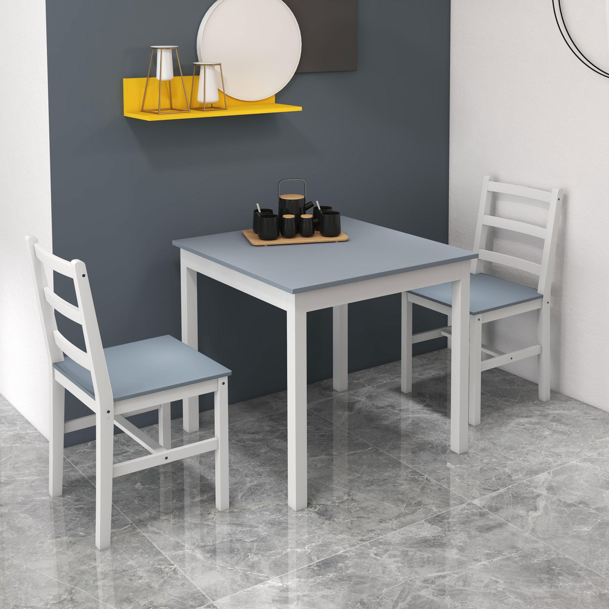 ESSGRUPPE 3er-Set, Esstisch mit 2 Stühlen, Küchentisch-Set für 2 Personen, Holz - Grau, Holz (75/75/75cm) - HOMCOM