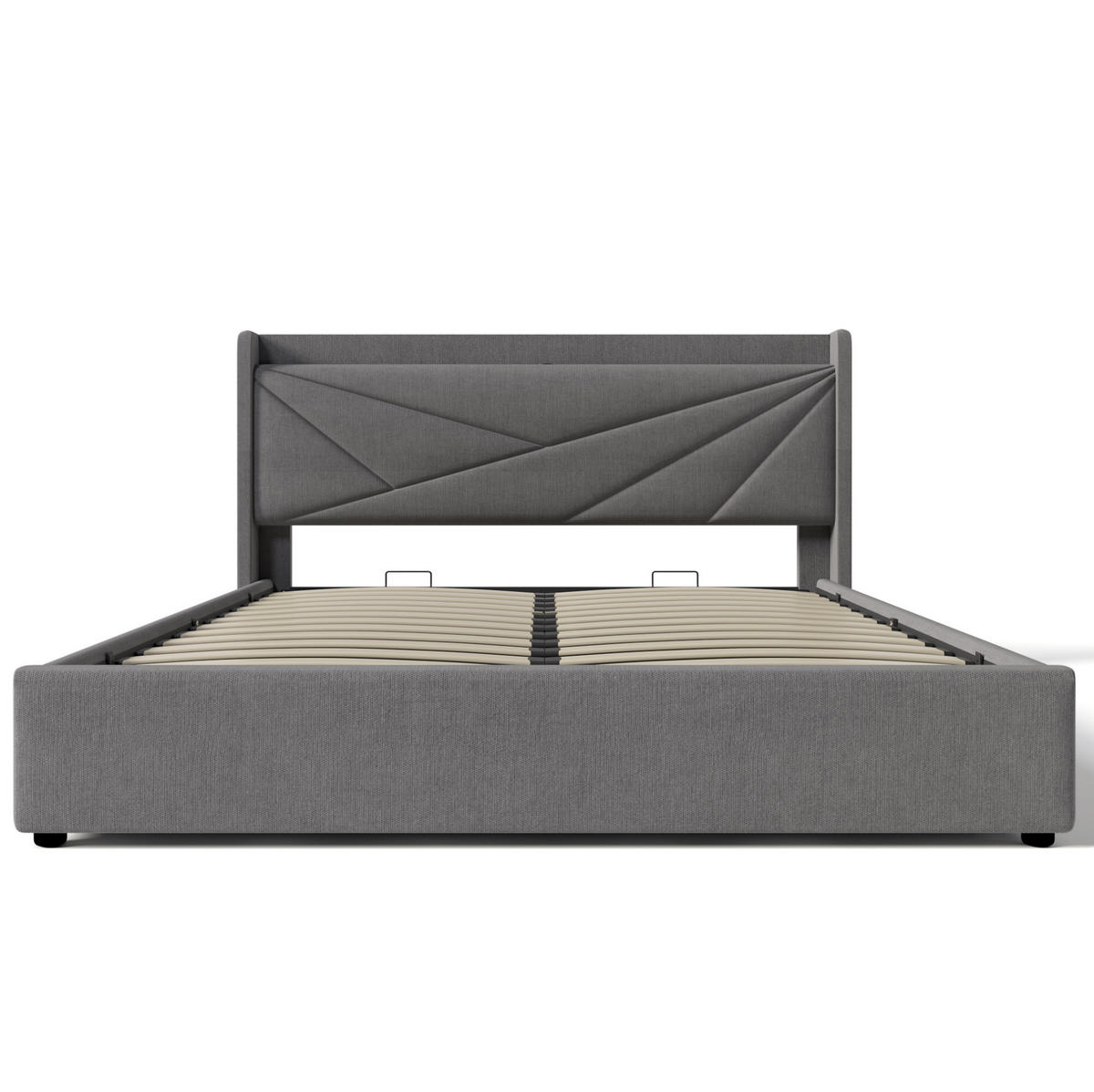 POLSTERBETT 146/208/107 cm grau aus Baumwollleinen mit Stauraum, USB-C und Matratze - Grau, Textil (140/200cm) - OKWISH