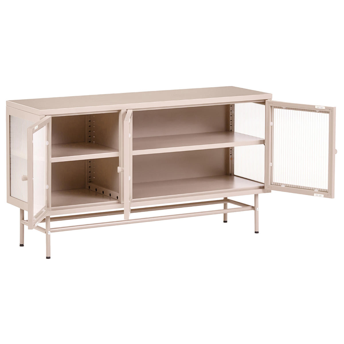 SIDEBOARD mit Glastüren Metall 115 cm Beige Devon - Beige, Metall (115/64/35cm) - Beliani