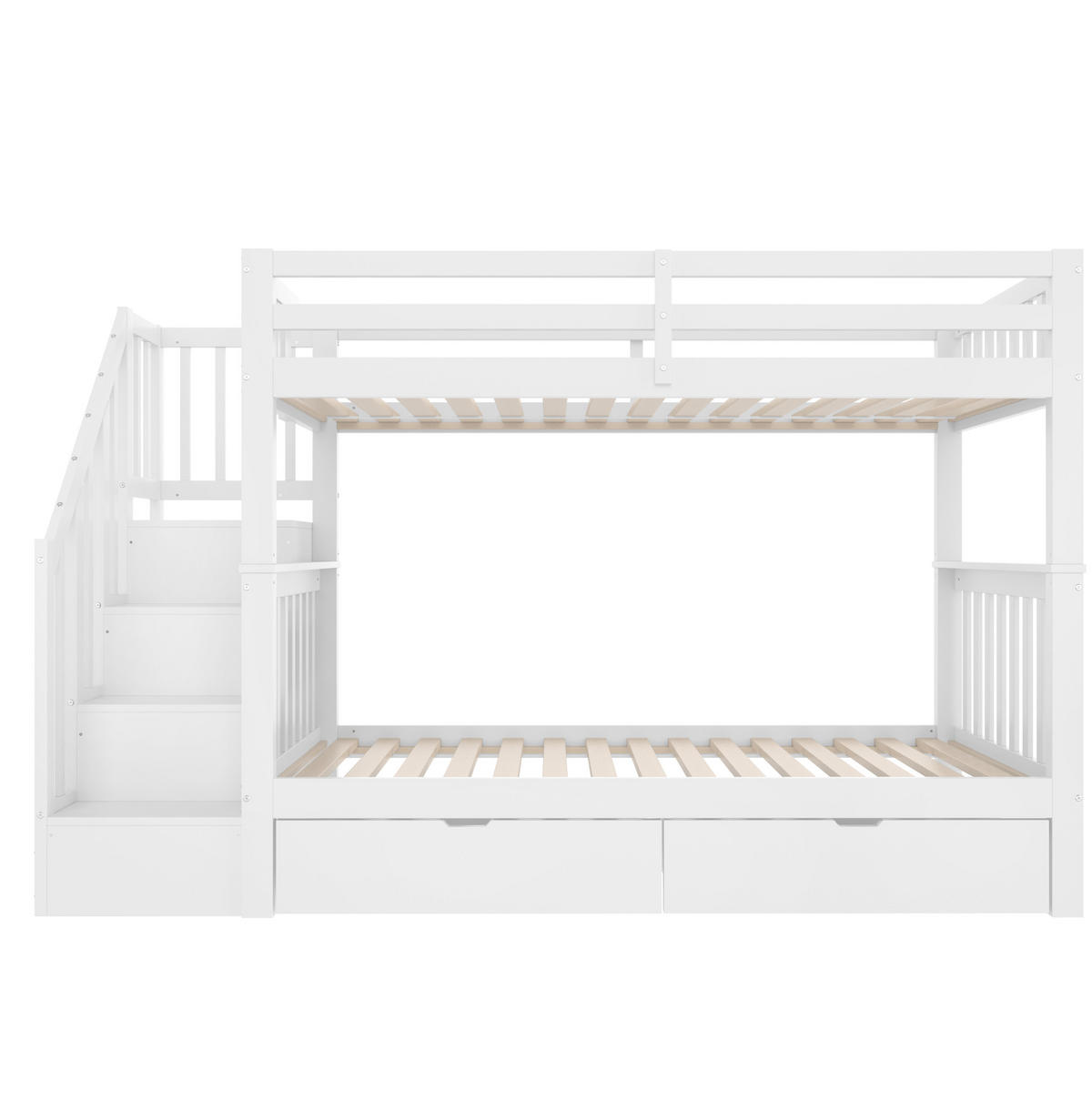 ETAGENBETT 90/200 cm Weiß mit Treppenregal und 2 Schubladen - Weiß, Holz (90/200cm) - Flora Grace