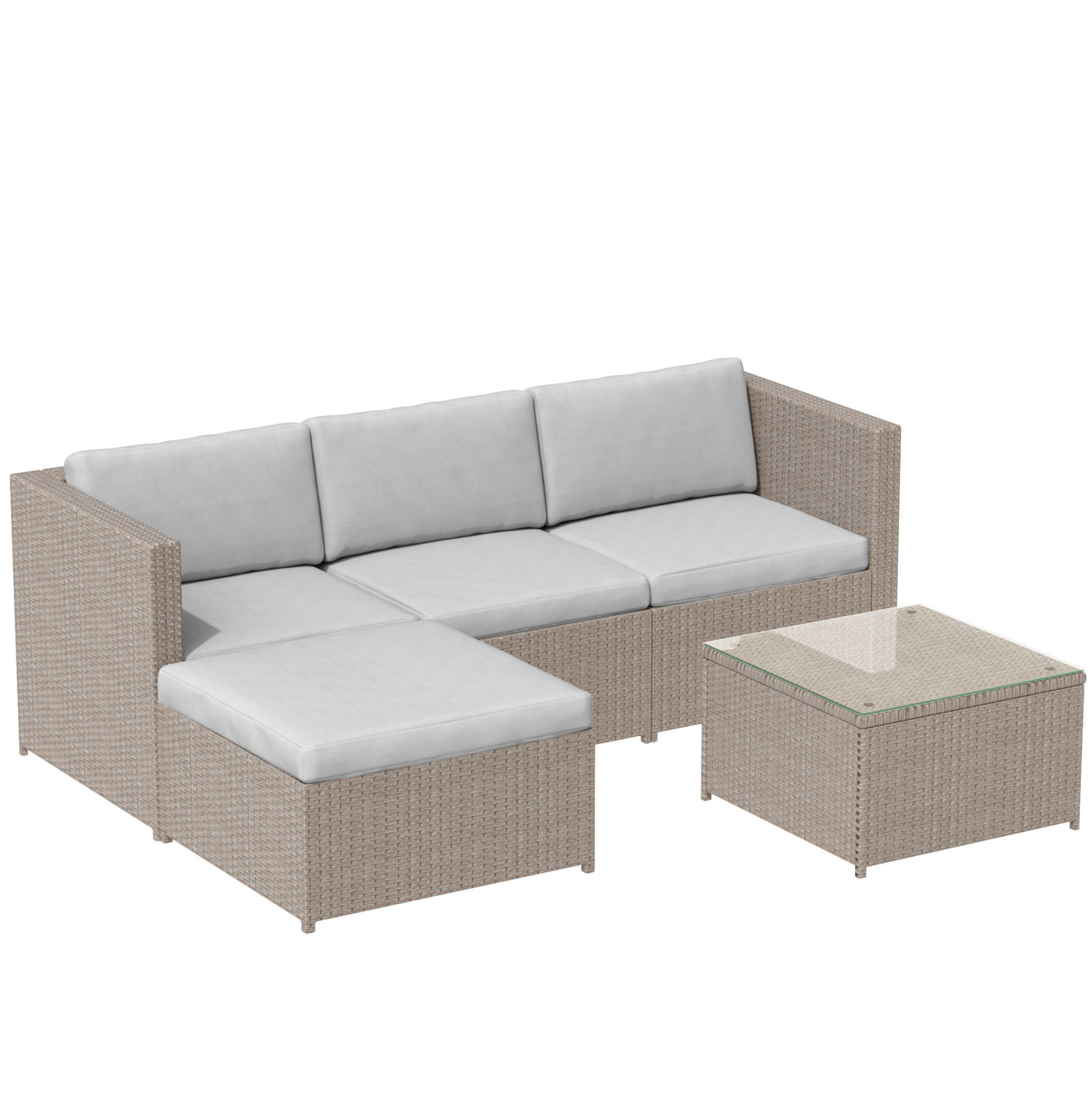 GARTENSET 196x136x67cm beige aus Polyrattan und Stahl, wasserdicht - Beige, Metall - Modfu