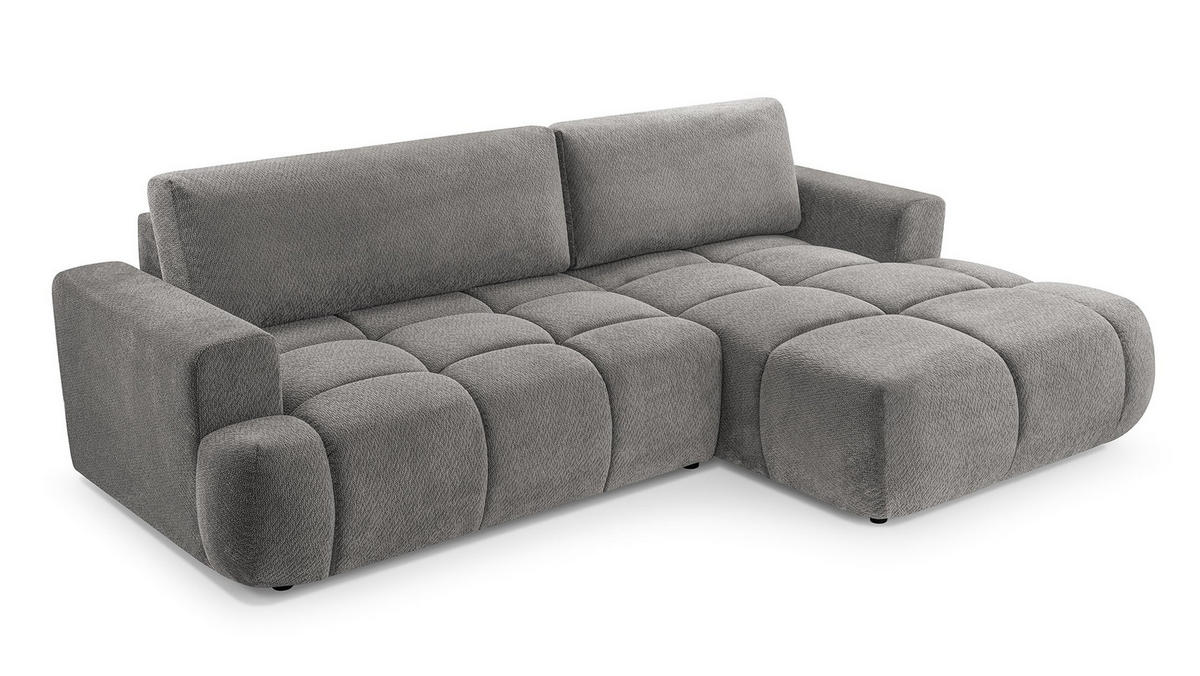 ECKSOFA VASTO Grau Geflochtener Stoff mit Schlaffunktion - Grau, Holz (261/152cm) - MASSENO