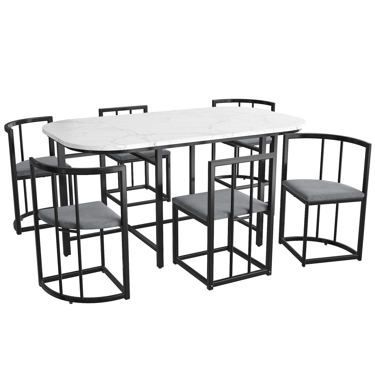 ESSTISCHSET mit 6 Stühlen Weiß Schwarz - Schwarz, Metall (80/76/140cm) - Meubliv