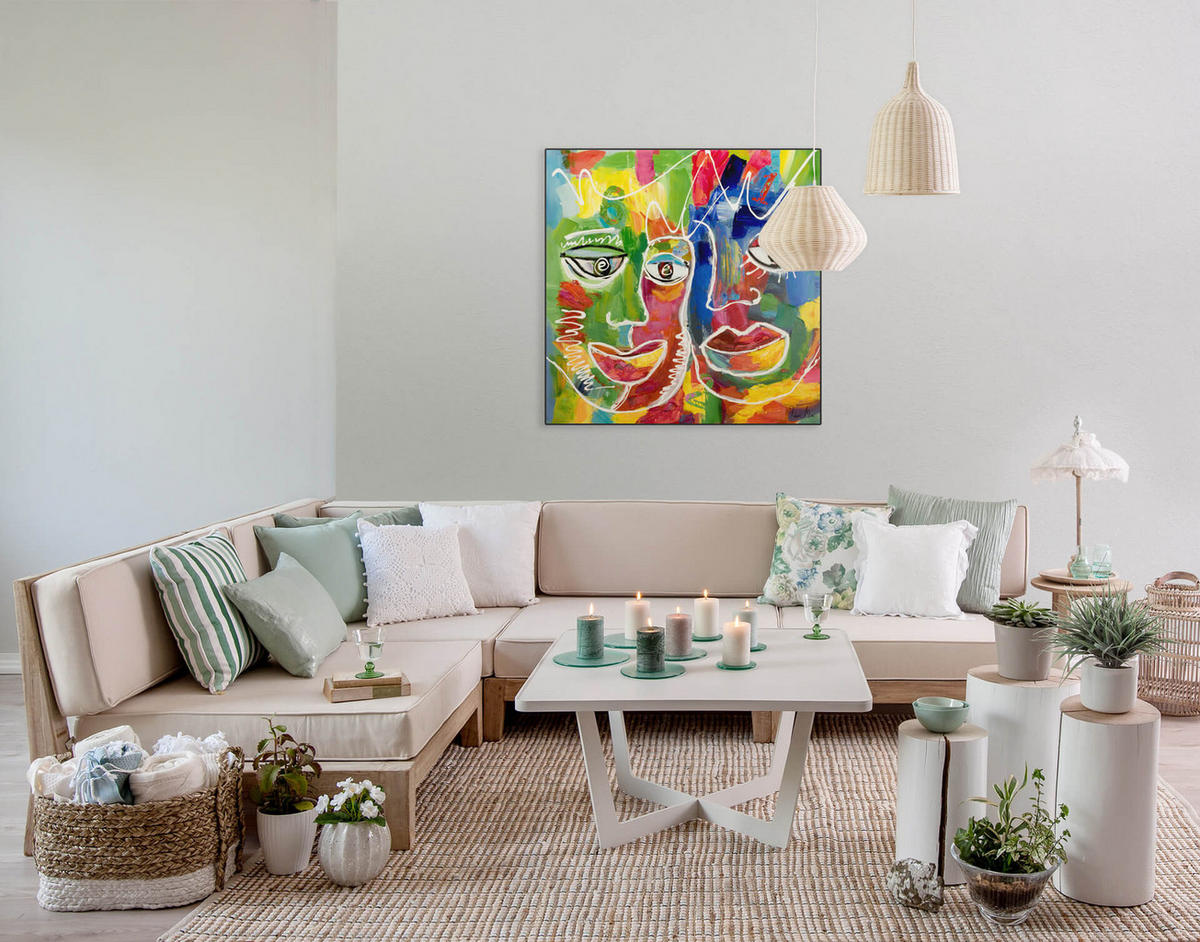 RUČNE MAĽOVANÝ AKRYLOVÝ OBRAZ 80/80 cm, viacfarebný, figurálny motív - viacfarebná, drevo/textil (80/80cm) - KUNSTLOFT