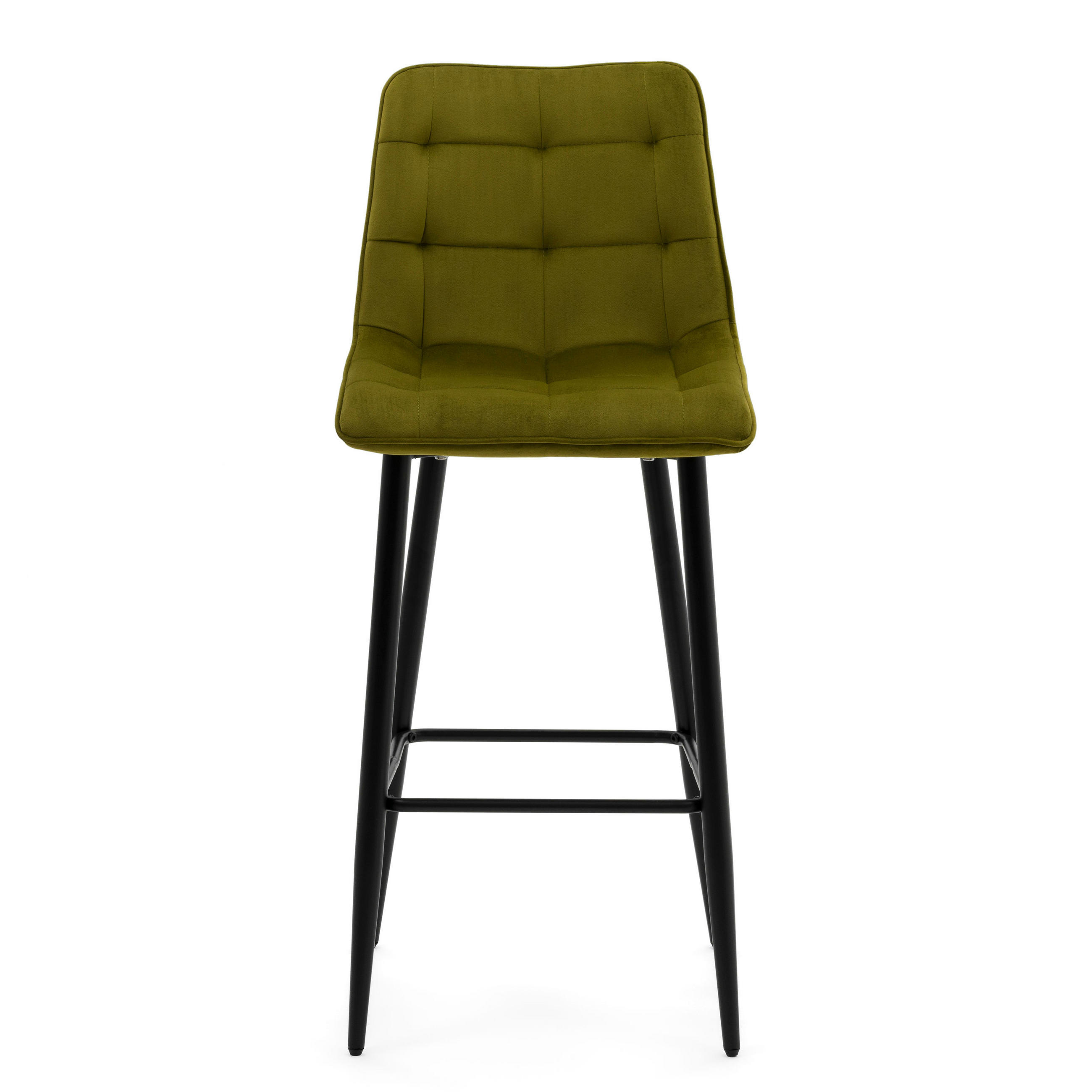 BARHOCKER CHIC gespolsterter mit Steppung - olive - Samt Velours - Schwarz/Olivgrün, Textil/Metall (46/109/56cm) - NEW HOME