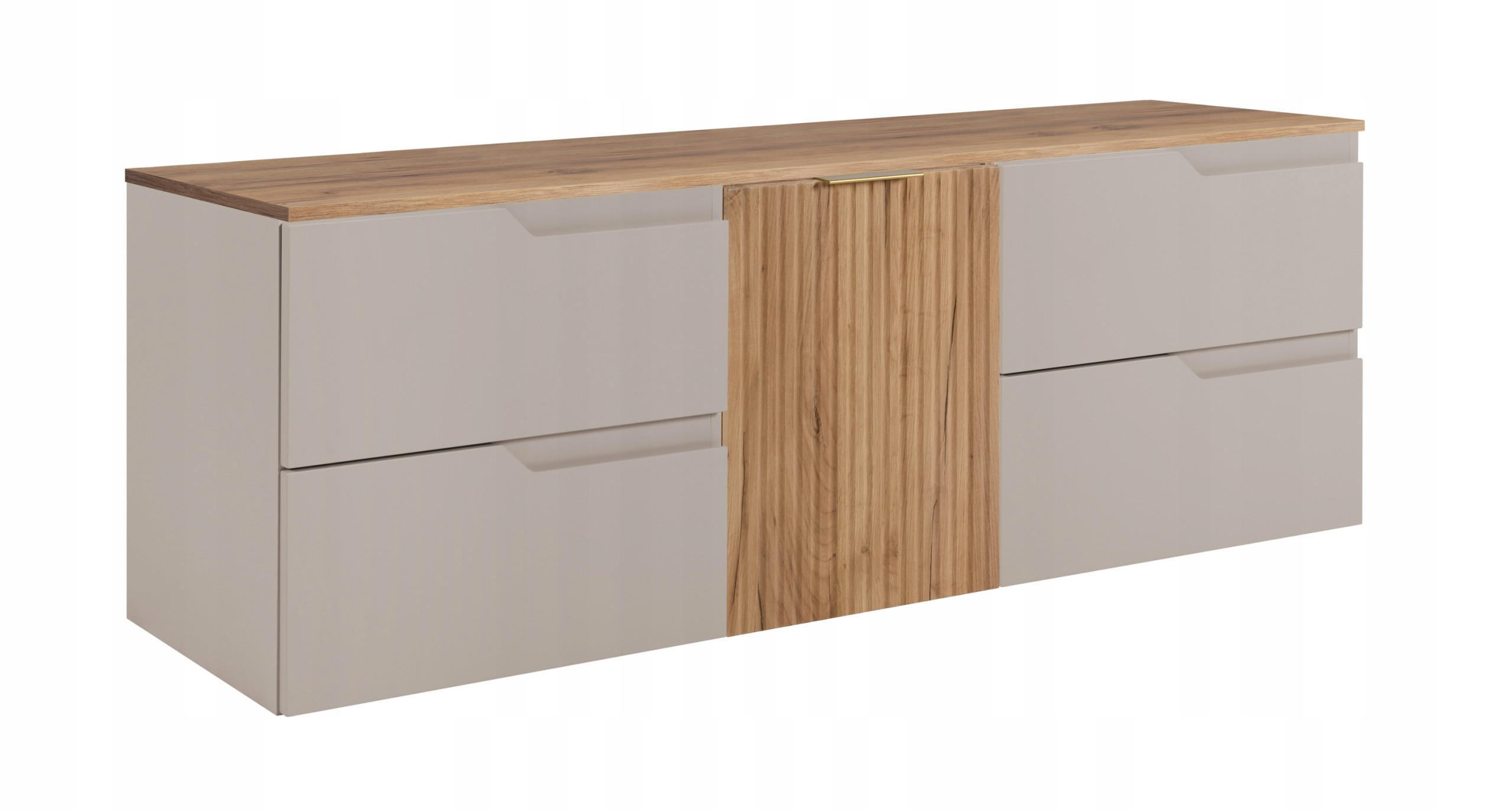WASCHBECKUNTERSCHRANK MODERN 160cm mit Arbeitsplatte Farbe: Eichen Craft mit geriffelter Vorderseite Farbe: Eichen Craft - Kaschmir - Kaschmir/Eichefarben, Holzwerkstoff (160/57/46cm) - Rodan