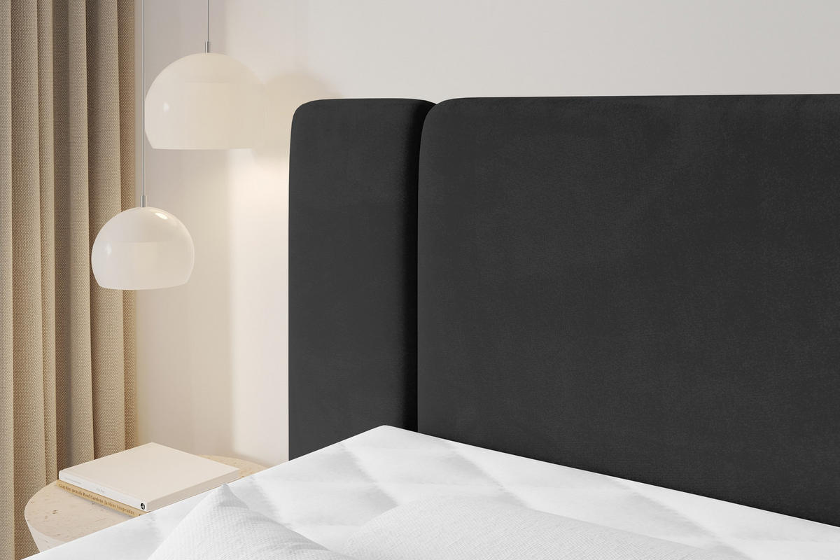 BOXSPRINGBETT mit Matratze H3/H4 - EVON KING - 140x200 cm Schwarz - Schwarz, Holzwerkstoff (140/200cm) - ALTDECOR
