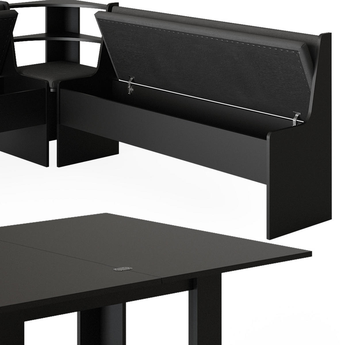 ECKBANKGRUPPE Roman Schwarz 180 x 41.5 cm mit Tisch - Schwarz/Grau, Holzwerkstoff (180/80/180cm) - Vicco
