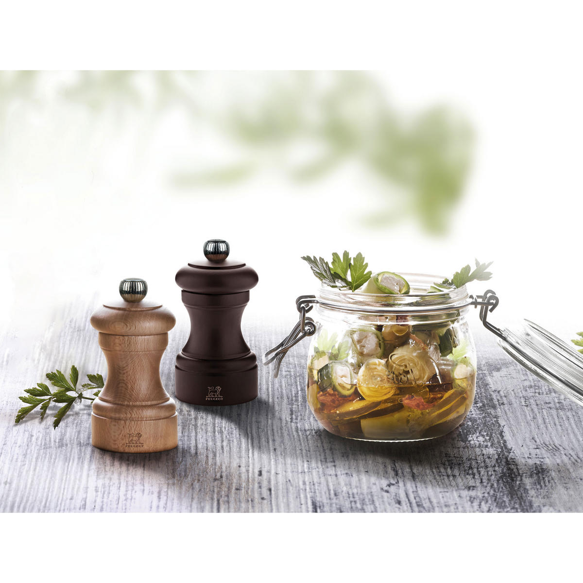 MÜHLENSET Bistro 10cm Pfeffer- & Salzmühle Buchenholz Stahlmahlwerk Natur/Schokolade - Braun, Holz (10.6/10/5.3cm) - PEUGEOT