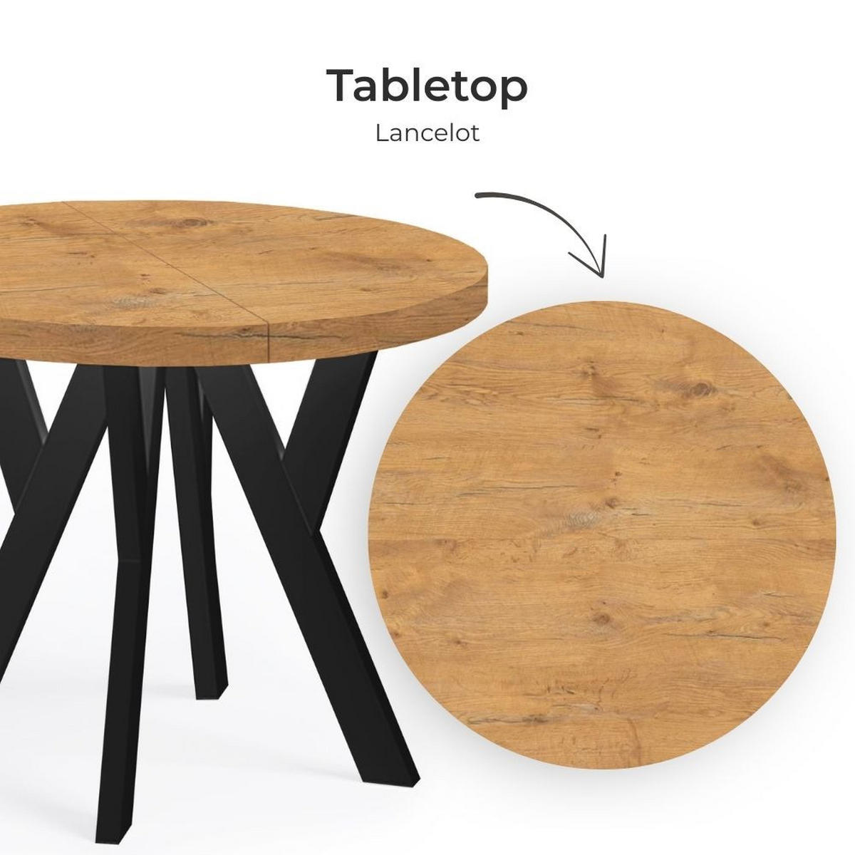 ESSTISCH Runder Ausziehbarer PERO 90/190, Eiche Lancelot/Schwarz - Hellbraun, Holz (190/90/77cm) - Dekori_Interiors