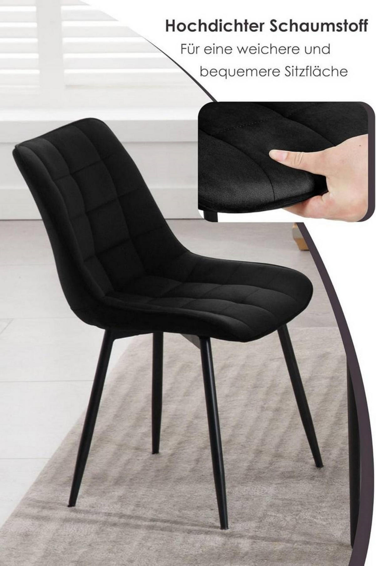 ESSZIMMERSTUHL 2er Set, Samt, Metallbeine, Schwarz - Schwarz, Textil/Metall (46/85.5/40.5cm) - Woltu