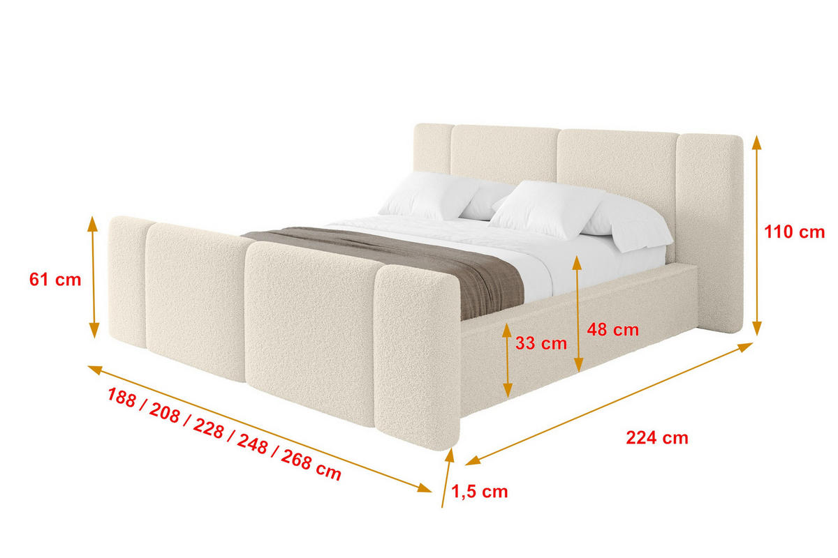 POLSTERBETT mit Bettkasten, Fußteil und Lattenrost, Bett mit Matratze H3/H4 - RIVO-Z 180x200 Beige - Champagner, Holzwerkstoff/Textil (180/200cm) - ALTDECOR